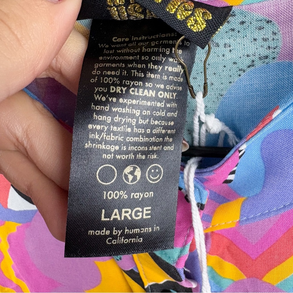 Nooworks Mucci Olive Dress Eye Rainbow Button Front Long Sleeve Maxi NEW Large - Picture 4 of 8